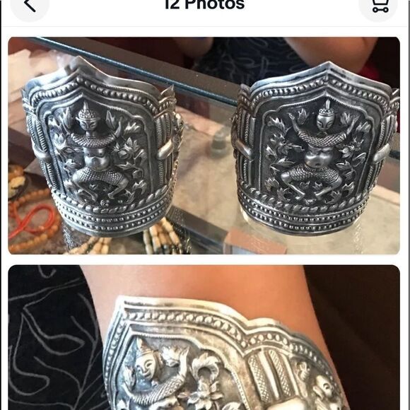 .925 Silver Cuff Buddha Antique Bracelets - Picture 1 of 5